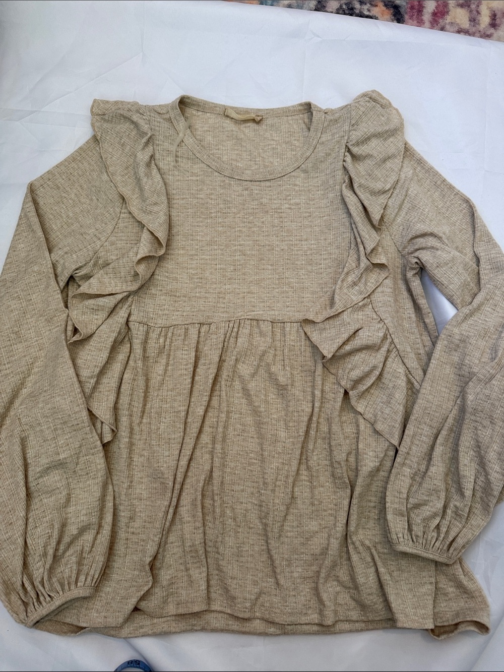 Altar'd State Light Beige Ribbed Ruffled Knit Top Tunic - Picture 1 of 4